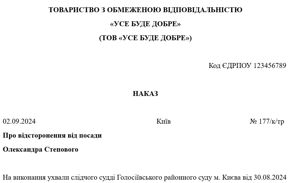 Образец приказа об отстранении от работы