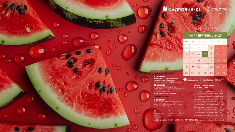 Виробничий календар кадровика на серпень 2025