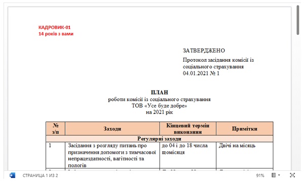 Визначте дати засідань комісії із соціального страхування на 2021 рік