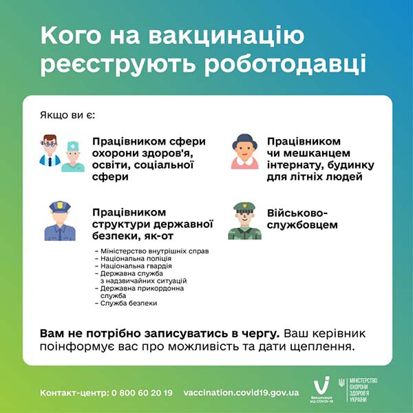 МОЗ роз’яснив, кого з працівників записує на вакцинацію від ковіду роботодавець