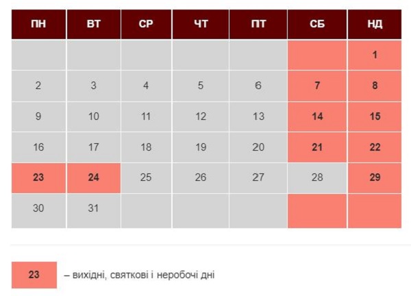 Святкові та вихідні дні у серпні 2021 року