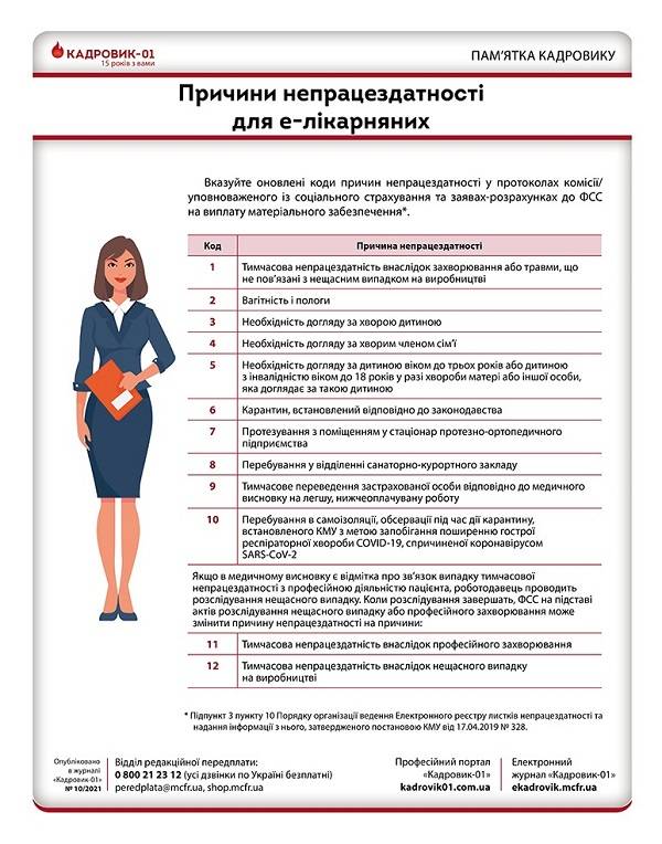 Причины нетрудоспособности для е больничных