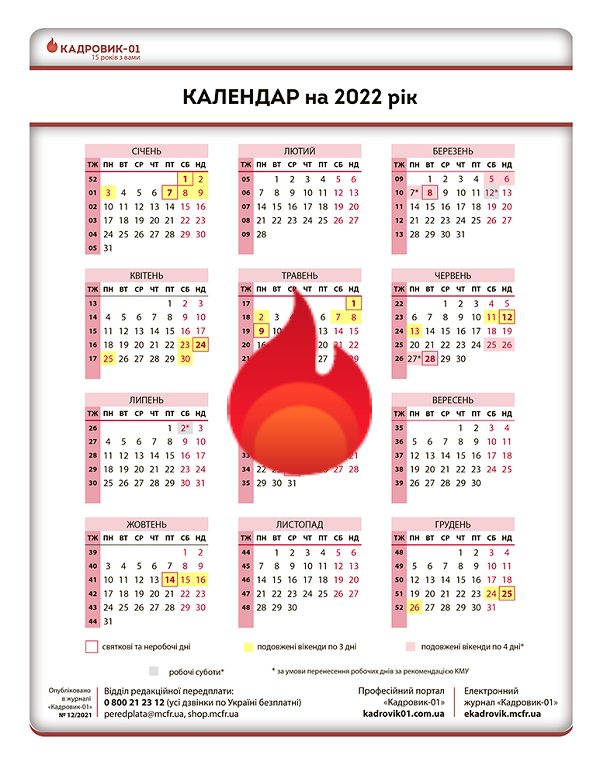 Календар на 2022 рік Пам'ятка від Кадровик 01