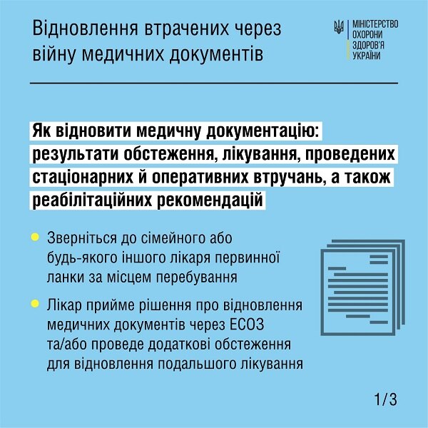 Як відновити медичну документацію під час воєнного стану, — інфографіка від МОЗ