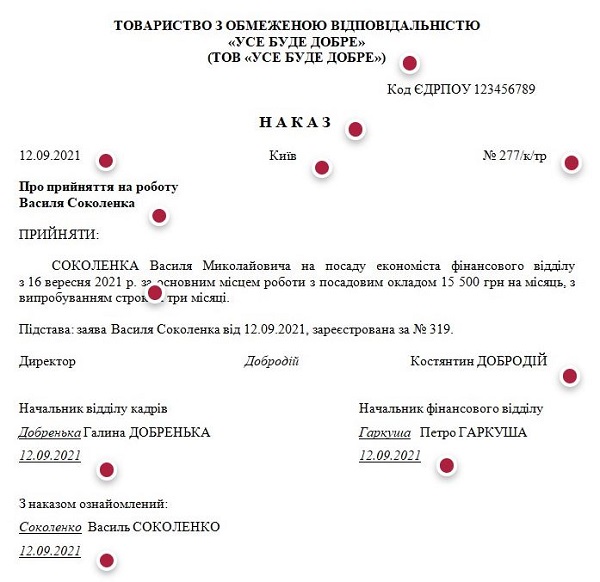 Зразок оформлення наказу за ДСТУ 4163:2020