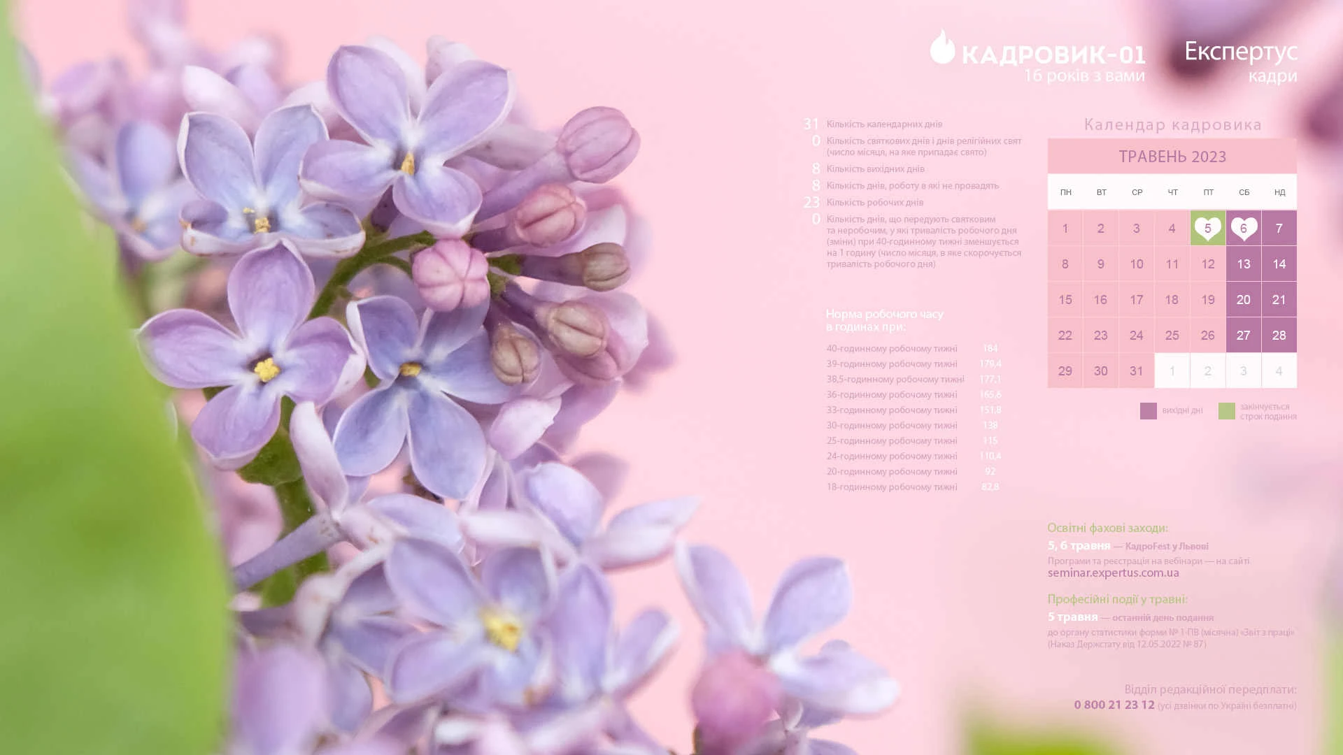 Виробничий календар кадровика на травень 2023