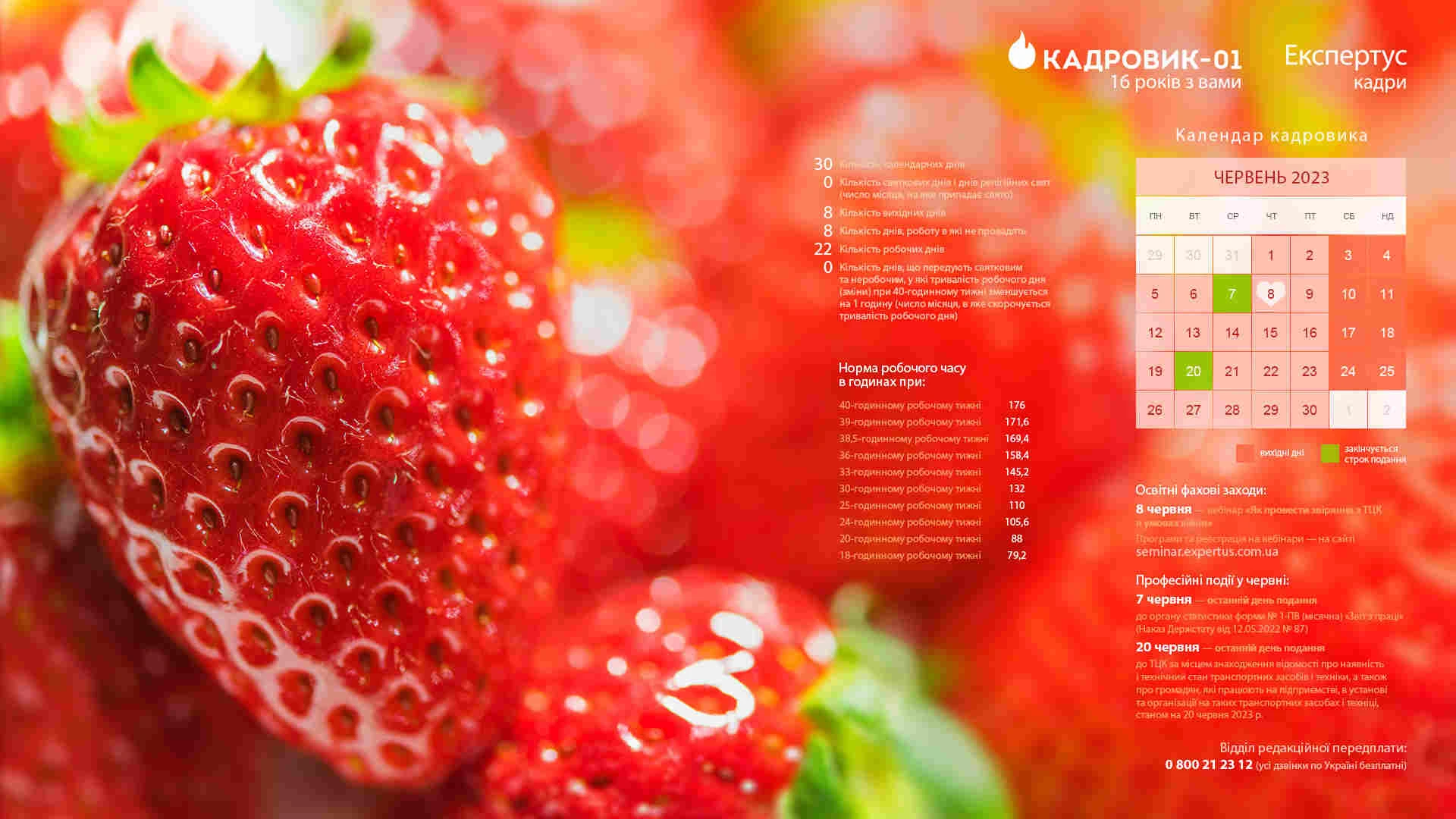Виробничий календар кадровика на червень 2023