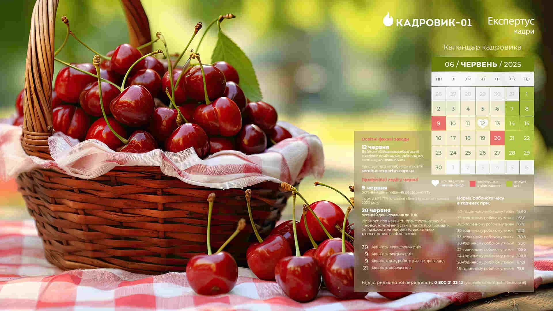 Виробничий календар кадровика на червень 2025