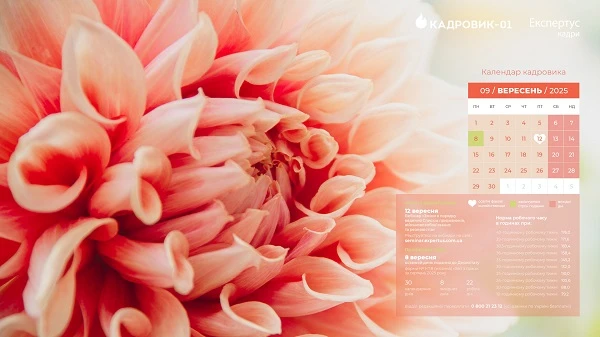 Виробничий календар кадровика на вересень 2025
