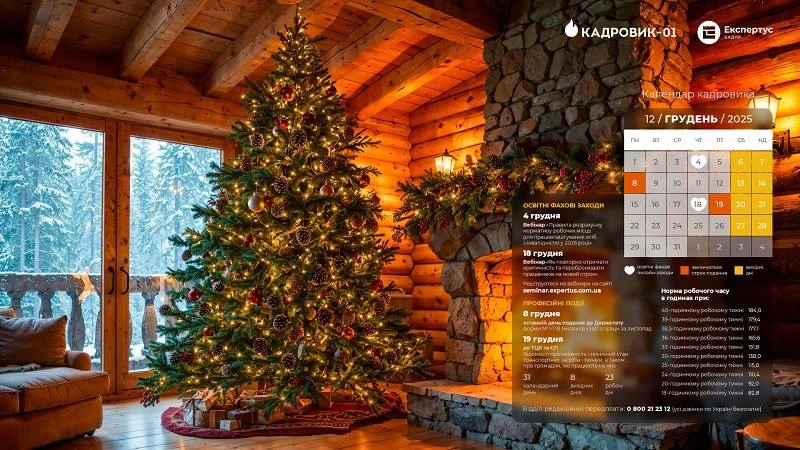 Виробничий календар на грудень 2025