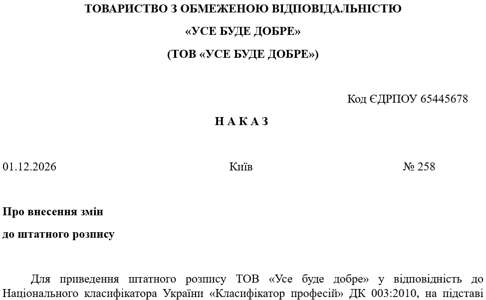Внесення змін до штатного розпису у зв’язку зі зміною назви посади