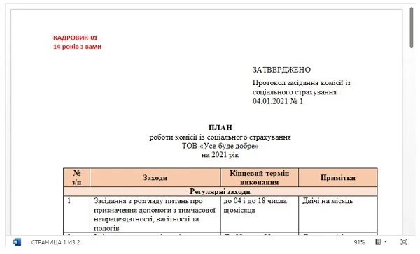 Визначте дати засідань комісії із соціального страхування на 2021 рік