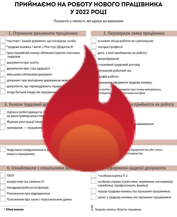 Чекліст кадровика при прийнятті на роботу працівника у 2022 році Чекліст кадровика при прийнятті на роботу працівника у 2022 році