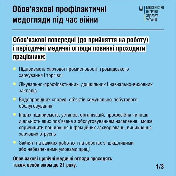 Хто з працівників має проходити обов'язкові профілактичні медогляди під час воєнного стану, — роз’яснення МОЗ