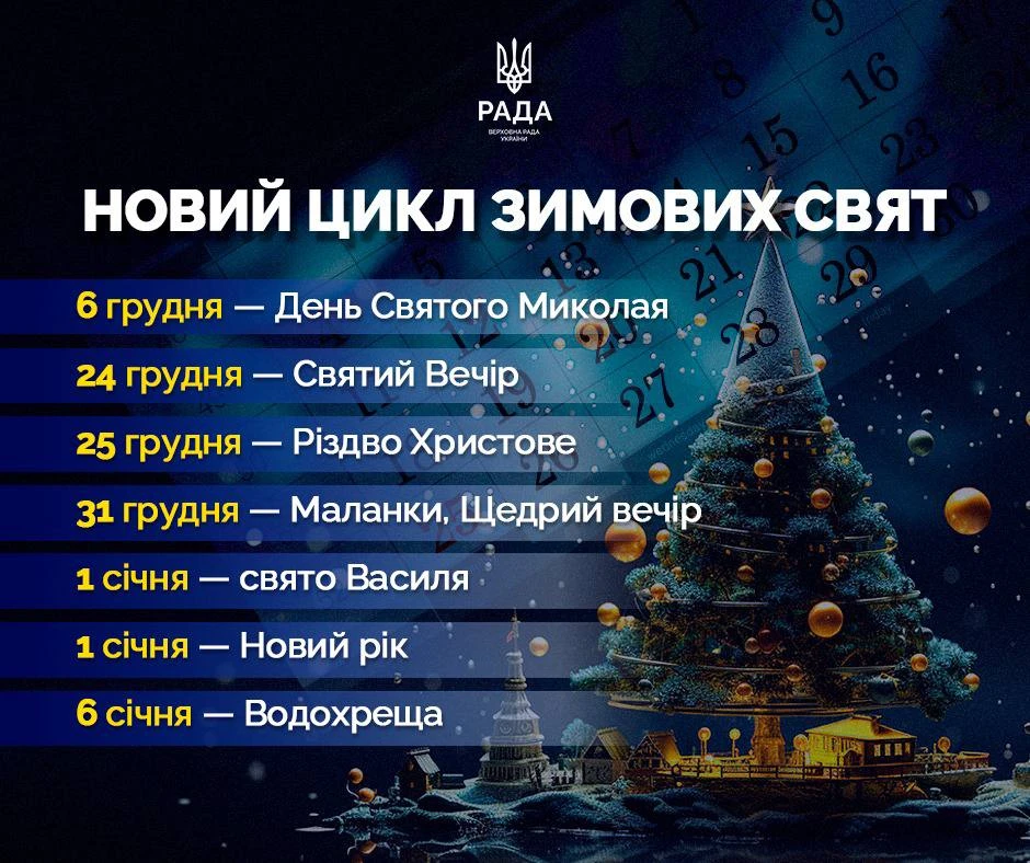 Зимові свята: запам'ятовуймо нові дати!