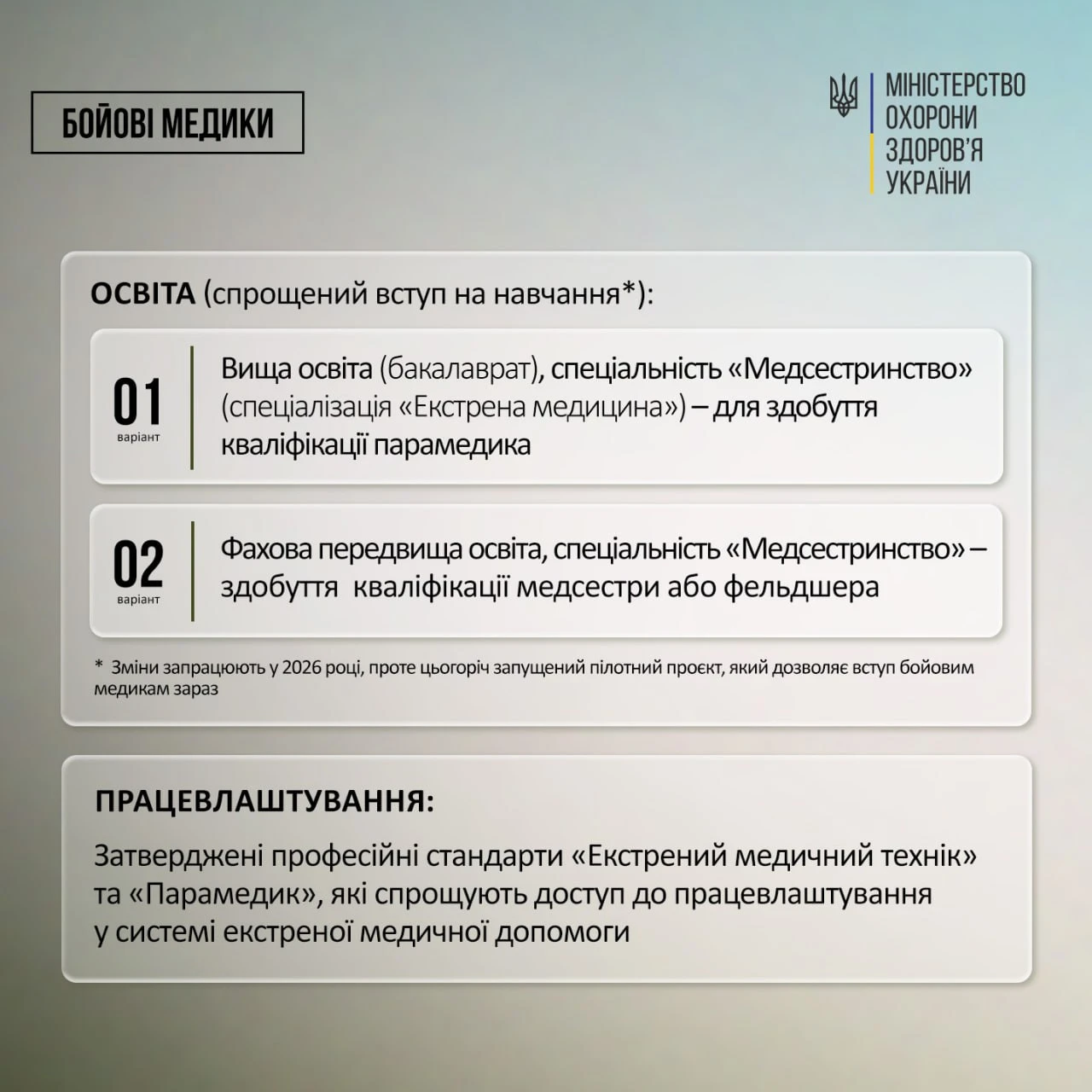 Бойовим медикам спростили умови для здобуття медичної освіти та роботи в екстреній допомозі
