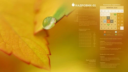 Виробничий календар: жовтень 2020