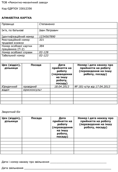 Оформлення та приклад заповнення алфавітної картки Оформлення та приклад заповнення алфавітної картки