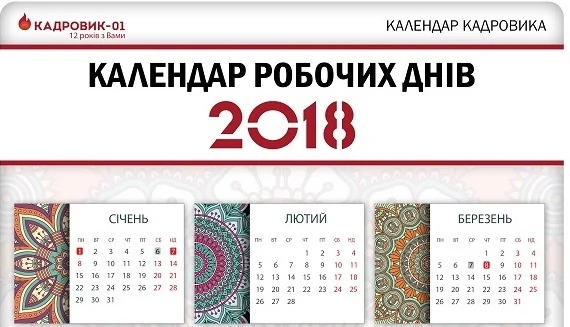 Кількість робочих днів — 2018
