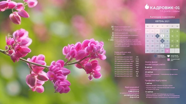 Виробничий календар: квітень 2021 Виробничий календар: квітень 2021